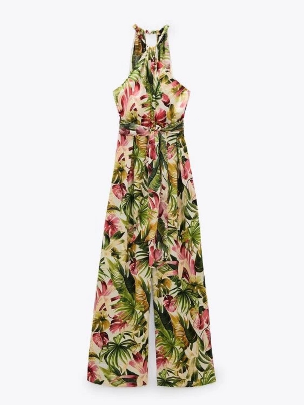 Zara Flowing High Neck Floral Tropical Print Jumpsuit Womens Size Small Summer